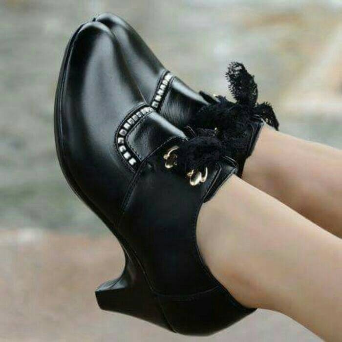 sepatu wanita murah high heels Oxford higheels boot hitam sepatu gosh