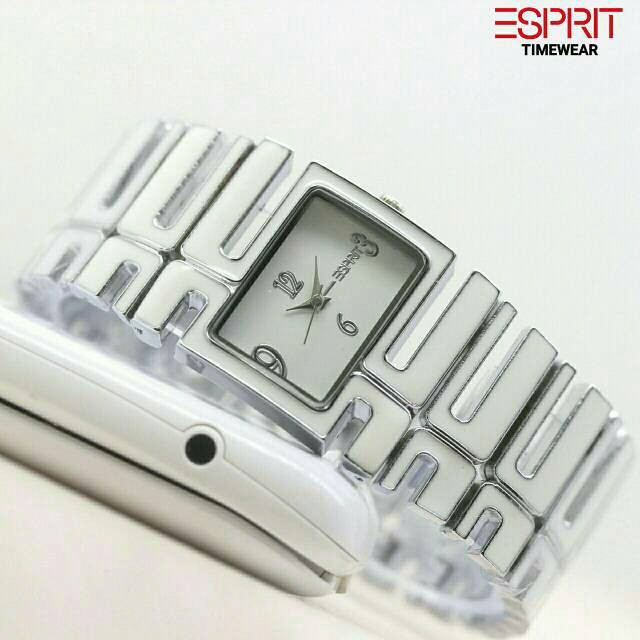 JAM TANGAN WANITA CEWEK MERK ESPRIT SILVER RANTAI GELANG MEWAH FASHION