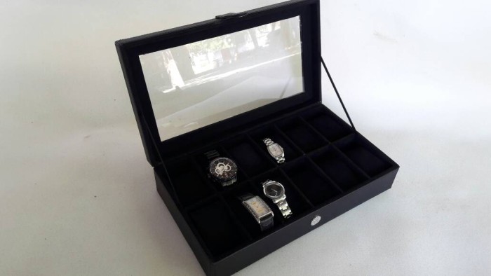 Jual TEMPAT JAM TANGAN ISI 12 FULL BLACK|KOTAK JAM|BOX JAM