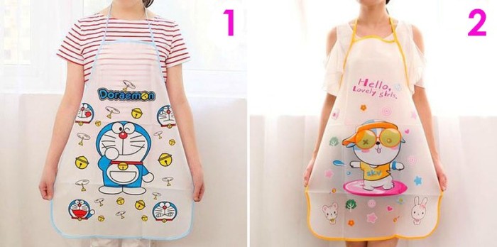 Celemek Dapur / Apron / Plastik Masak Aneka Karakter Lucu Waterproof - hk pink