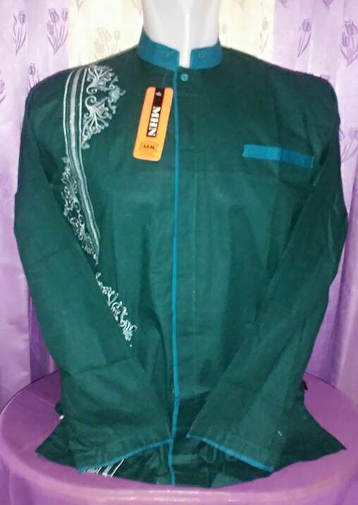 Jual Baju Koko Lengan Panjang Bahan Katun Paris Warna Hijau Gelap Baju Koko Lengan Panjang Bahan Katun Paris Warna Hijau Gelap