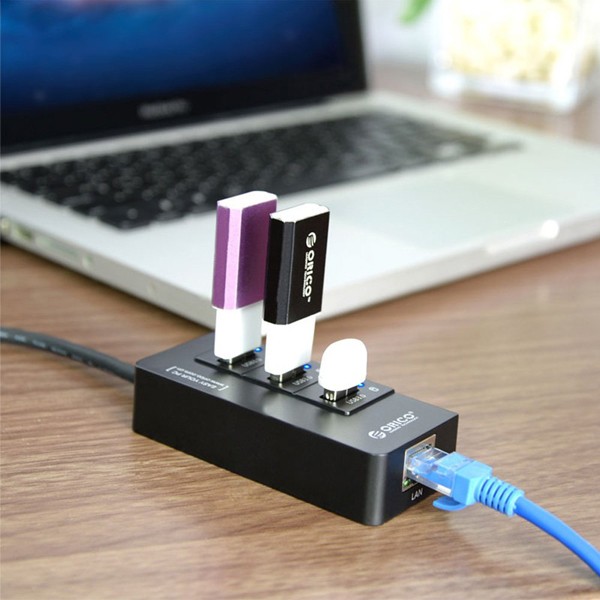 Orico HR01-U3 Portable 3 Port USB 3.0 HUB with 1 RJ45 Network Adapter