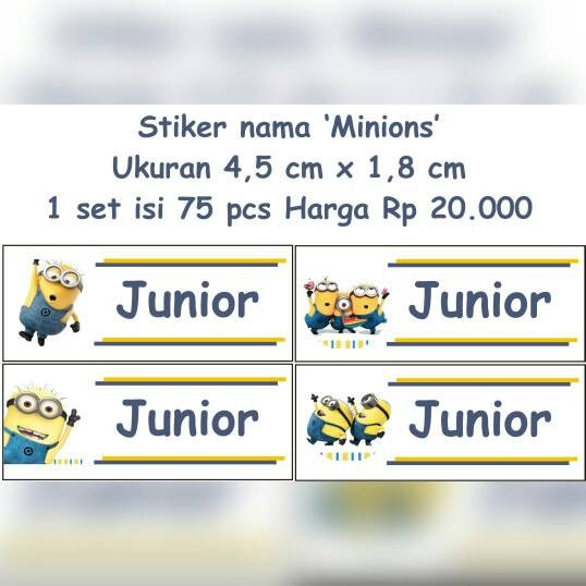 Stiker Nama Waterproof Kartun Minion Lucu Murah Stiker Nama Waterproof Kartun Minion Lucu Murah