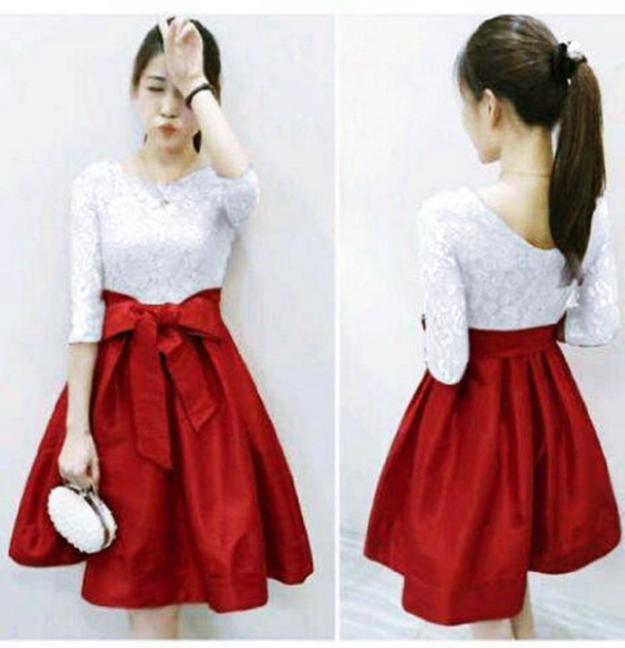 Jual Pakaian Perempuan Cewek Dress Merah Putih Yublanja jual pakaian perempuan cewek dress merah putih yublanja