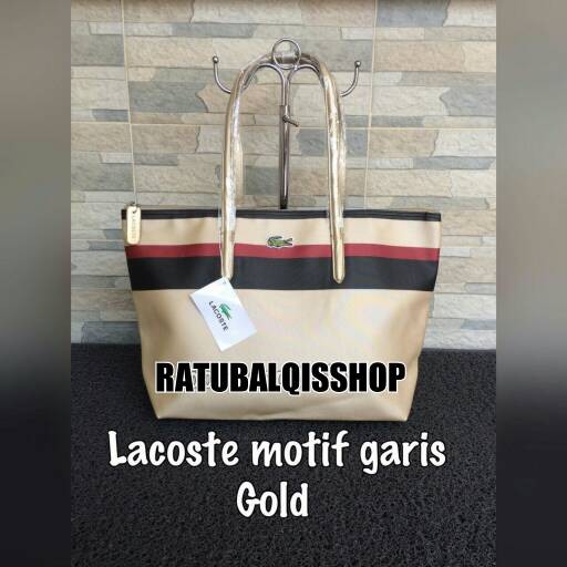 Tas Lacoste Motif Garis Semi Original