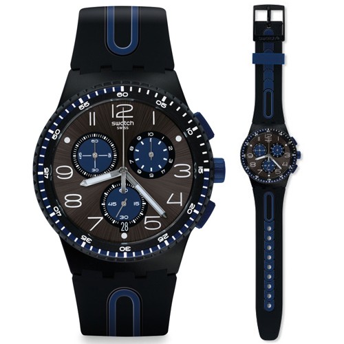 Swatch Jam Tangan Wanita Biru Biru Rubber Biru Gn245 Squelette Blue .