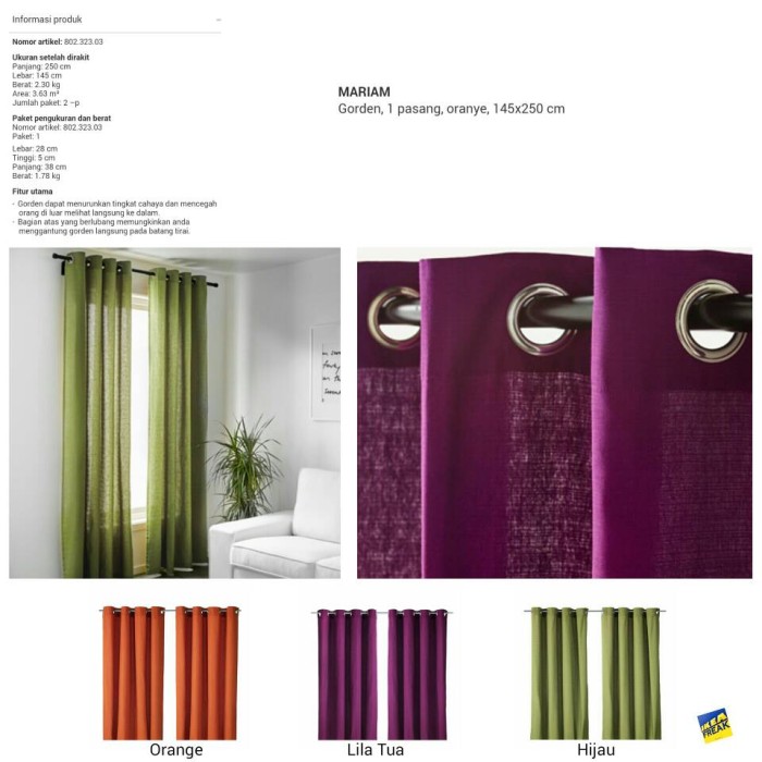 jual ikea mariam gorden 1 pasang hijau 145x250 cm jual ikea mariam gorden 1 pasang hijau 145x250 cm