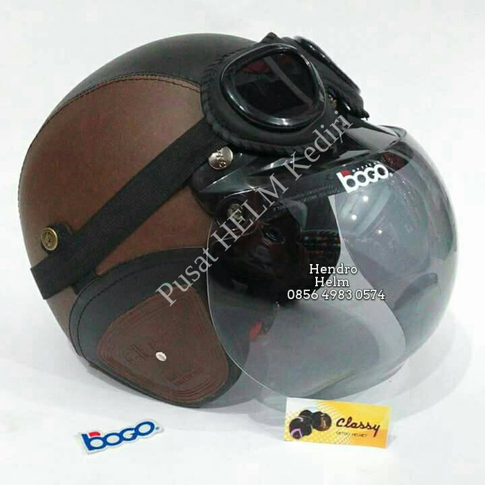 helm retro sintetis SNI coklat hitam+ kaca bogo im Q3UV