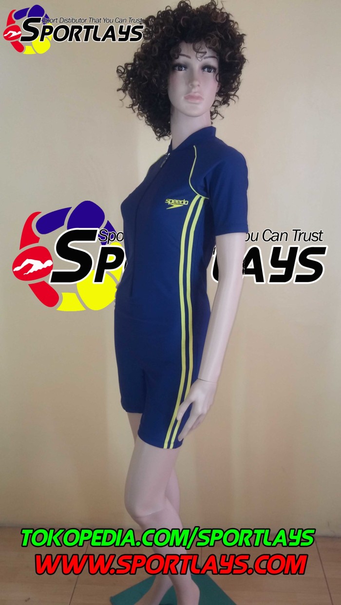 Baju Renang Speedo Diving Cewek Biru Dongker Kuning