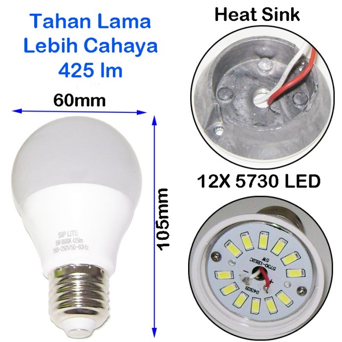 EELIC CAHAYA TERANG BOHLAM LAMPU LED SIP LITE Globe 60mm S-5 Watt