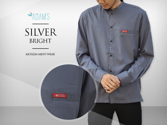 Jual Baju Koko Modern Muslim Pria Silver Bright