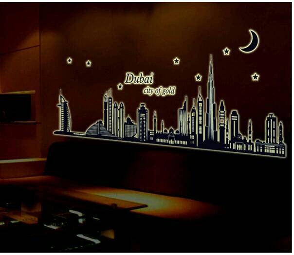 jual wallsticker dubai city glow in the dark/ kota/ gedung/ siluet