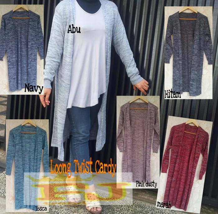 Cardigan Long Twist Cardy Pakaian Wanita Abu Navy Hitam Tosca Pink