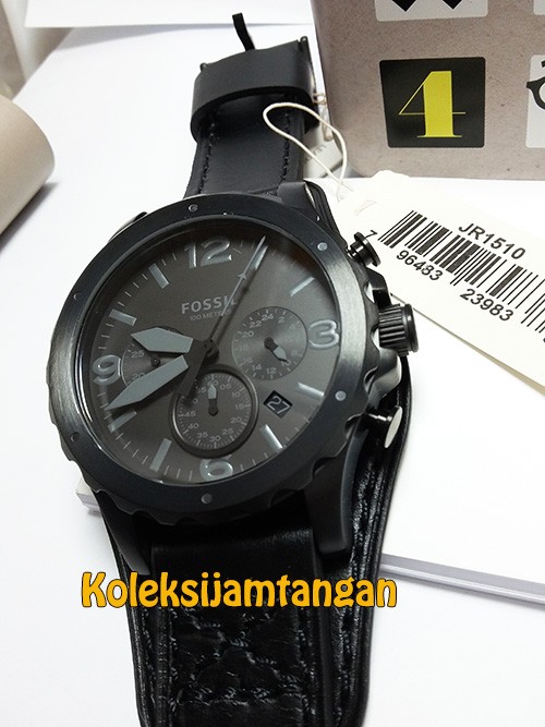 JAM TANGAN PRIA FOSSIL JR1510 ORIGINAL TALI KULIT FULL HITAM
