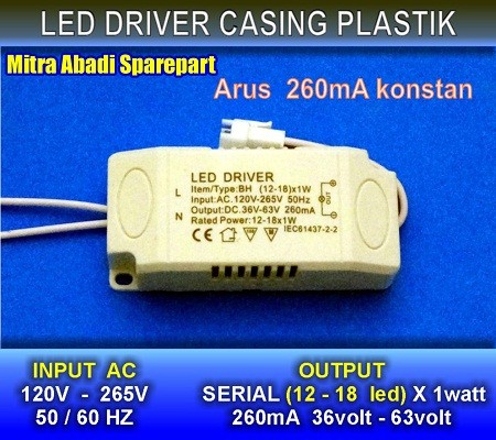Jual Led Driver Bh 12 18 1w 1 Watt 260 Ma Casing Plastik Jakarta Barat Mitra Abadi Spareparts Tokopedia