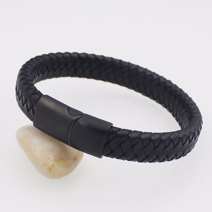 Gelang Pria Gelang Kulit Stainless Asli Gelang Cowok Pengait Magnet .