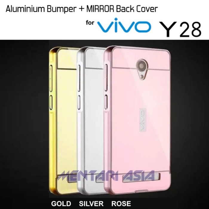 Metal Bumper Slide Mirror Kaca Keren Hard Cover Case Casing Vivo Y28