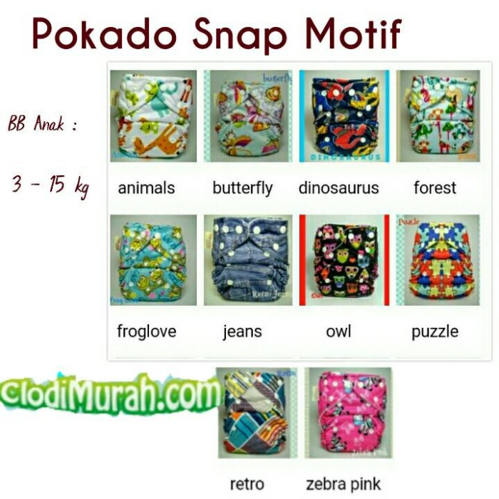 Pokado Snap/velcro Motif Dengan 1 Insert /Clodi Murah/Popok Cuci Ulang