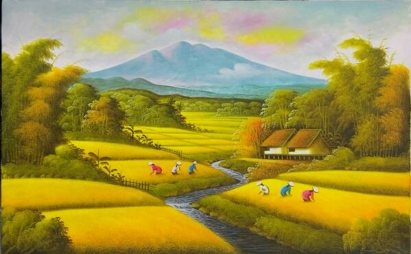 Jual Lukisan Pemandangan Sawah Wayan Sukawati Painting Tokopedia