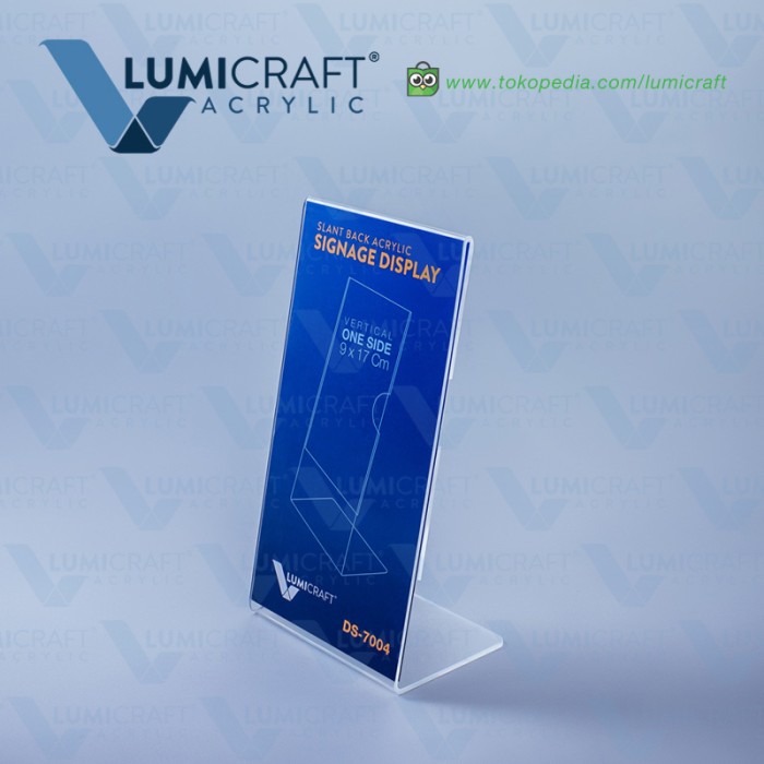 Jual Signage Display/Stand Acrylic/Akrilik Slant Back Vertikal 9 x 17