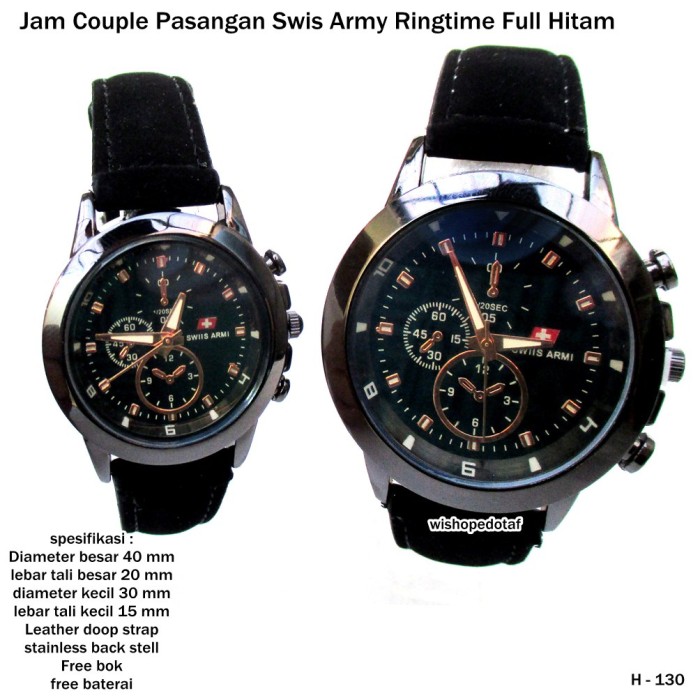 jam tangan couple pasangan swiss army ringtime full hitam full set