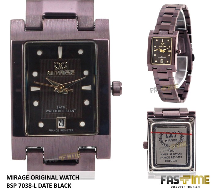 Jam Tangan Wanita Japan Technology MIRAGE Original 7038 BSP-L Black