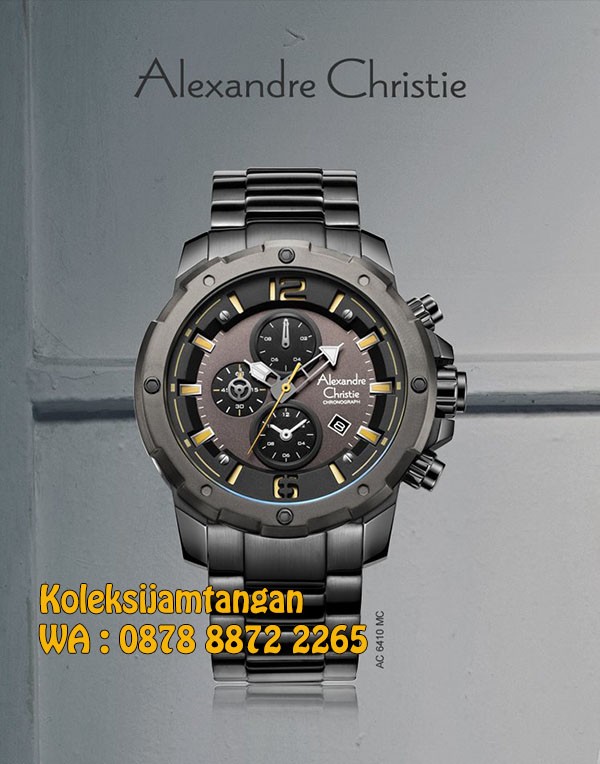 JAM TANGAN PRIA ALEXANDRE CHRISTIE 6410 RANTAI HITAM ABU DARK GREY