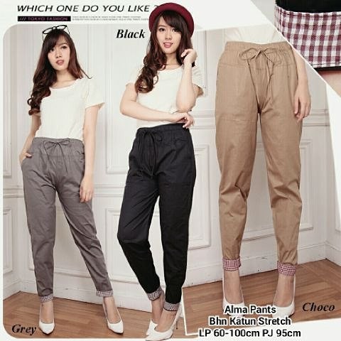 Celana Bahan Katun Stretch Cewek / Long Pants Wanita Katun Murah