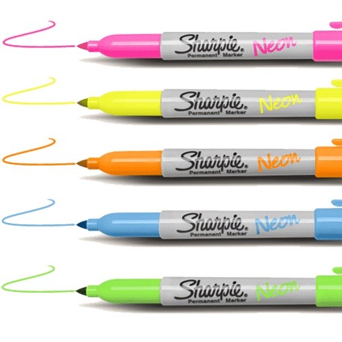 Sharpie Fine Point//Tip Neon Permanent Marker Single Pens ~ 5 Fluorescent Colours