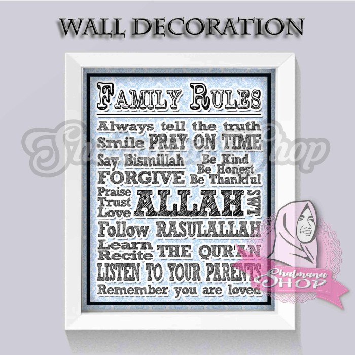 Hiasan Dinding Pajangan Wall Decoration Poster Family Rules Islami