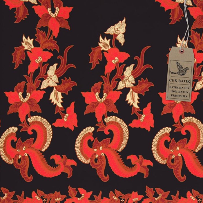 Kain Motif Batik Bunga Kraton Kombinasi Warna Hitam Manis Merah