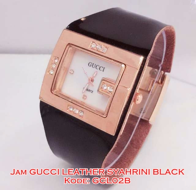 GCL02 B Jam Tangan Wanita Gucci Leather Syahrini Black Kulit GCL02B