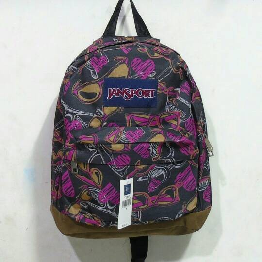 tas ransel jansport mini wanita motif ungu hitam main jalan