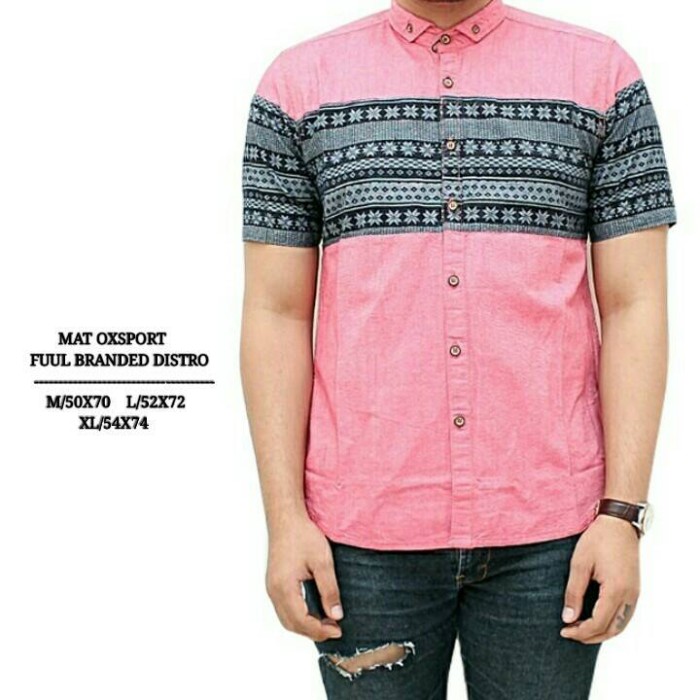 Jual kemeja  pria  slim fit warna pink kombinasi  songket  