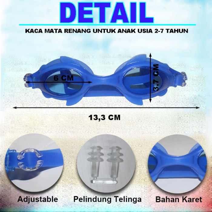 EELIC KAR-2800 BIRU TUA Kaca Mata Renang Anak Usia 2 - 7 Tahun