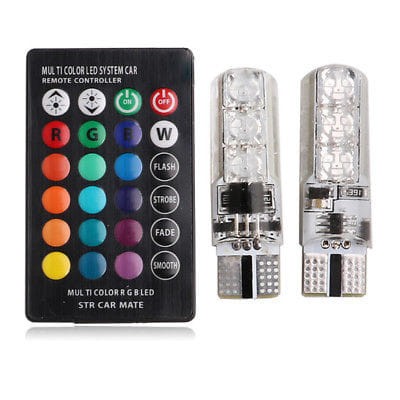 Led 2 x 5050 SMD RGB T10 6LED Silicone Lampu Kota Strobo Remote Silica