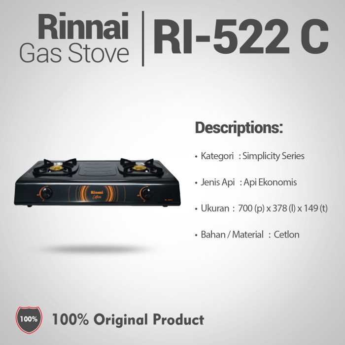 Rinnai Kompor Gas 2 Tungku RI-522C-hitam