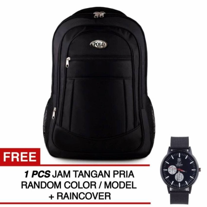 Polo U.S.A Black COBRA Backpack + Raincover + FREE Black Knight