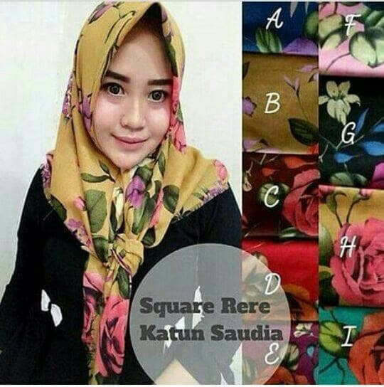 Jual Jilbab Segi Empat Saudia Motif Hijab Katun Motif Bunga Kupu