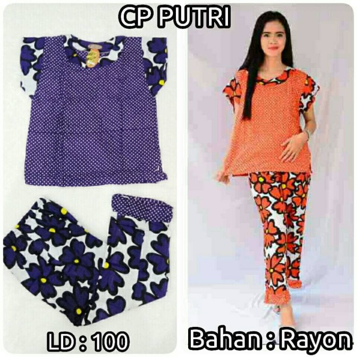 Setelan CP Putri Piyama Pajamas Baju Tidur Bunga Ungu Celana Panjang