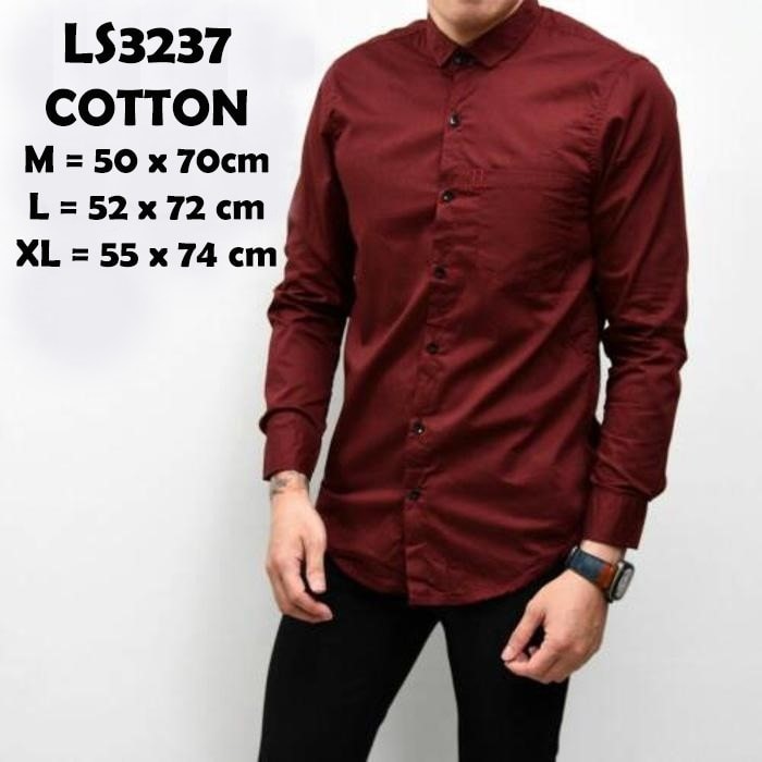 Foto Produk Baju Kemeja Lengan Panjang Casual Pria Merah Maroon Polos Slimfit 3237 - Maroon, XL dari Virtual Custom Clothing