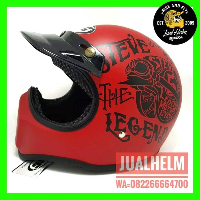 HELM CAKIL HBC STEVE THE LEGEND MERAH FONT HITAM