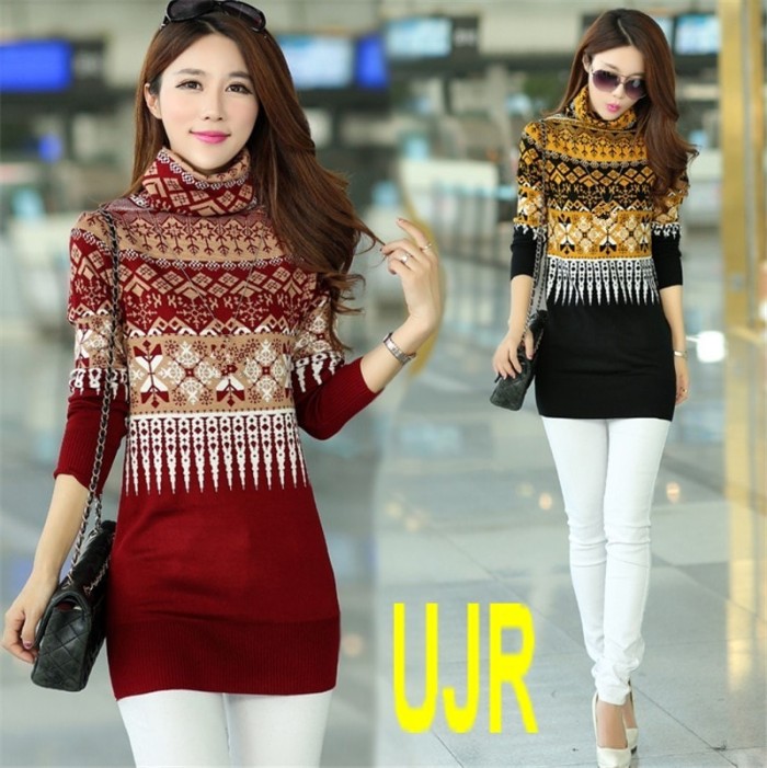 Sweater Wanita Cotton Polyester Turtleneck Pullovers Korean Style