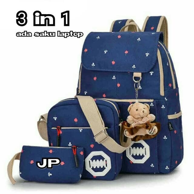 Tas Ransel Sekolah Anak SD Laki Perempuan 3in1 Tulip Tutup Murah Navy