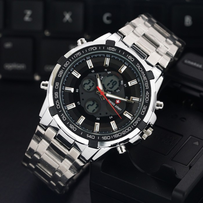Dual Time Jam Tangan Pria - Stainless Steel black. Source · Stainless .