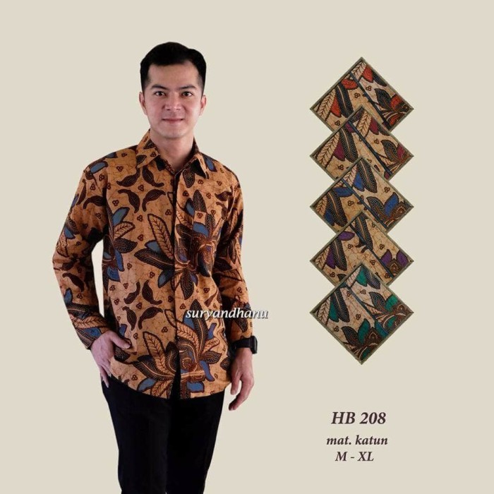 Hb 208 Hem kemeja batik lengan panjang tangan kantor kerja kondangan