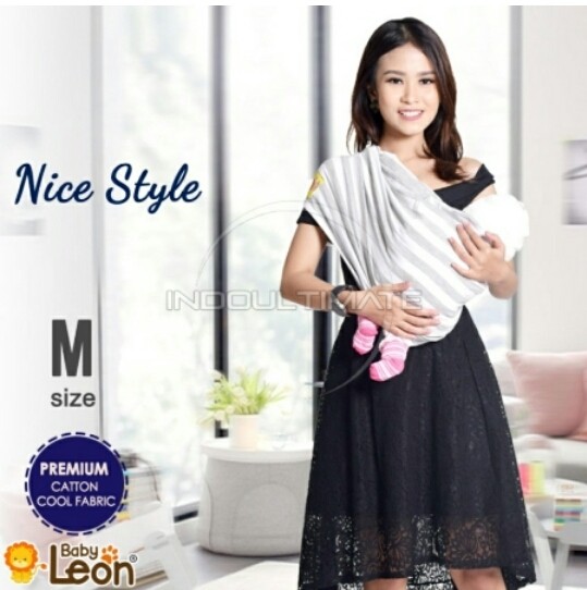 PREMIUM GEOS Gendongan Kaos Baby Leon Ukuran L - STRIP BESAR GRAY