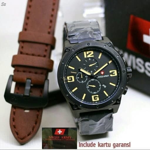 Armytime Dual Time Jam Tangan Pria Sa 4129 Cokelat Tali Source Swiss Army .
