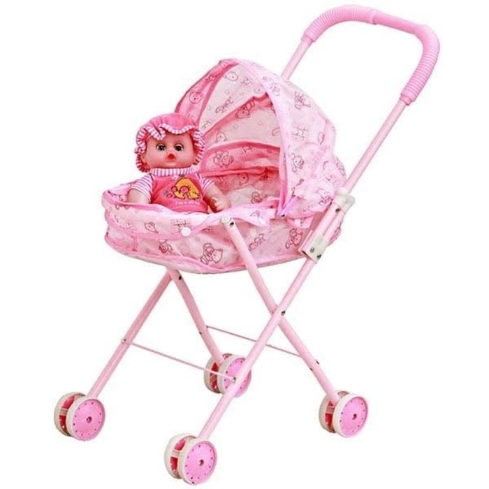 MAINAN ANAK DORONGAN BAYI STROLLER BESI INCLUDE BONEKA BABY