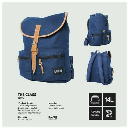 THE CLASS NAVY - TAS RANSEL BACKPACK VINTAGE BAG PRIA WANITA RAVRE
